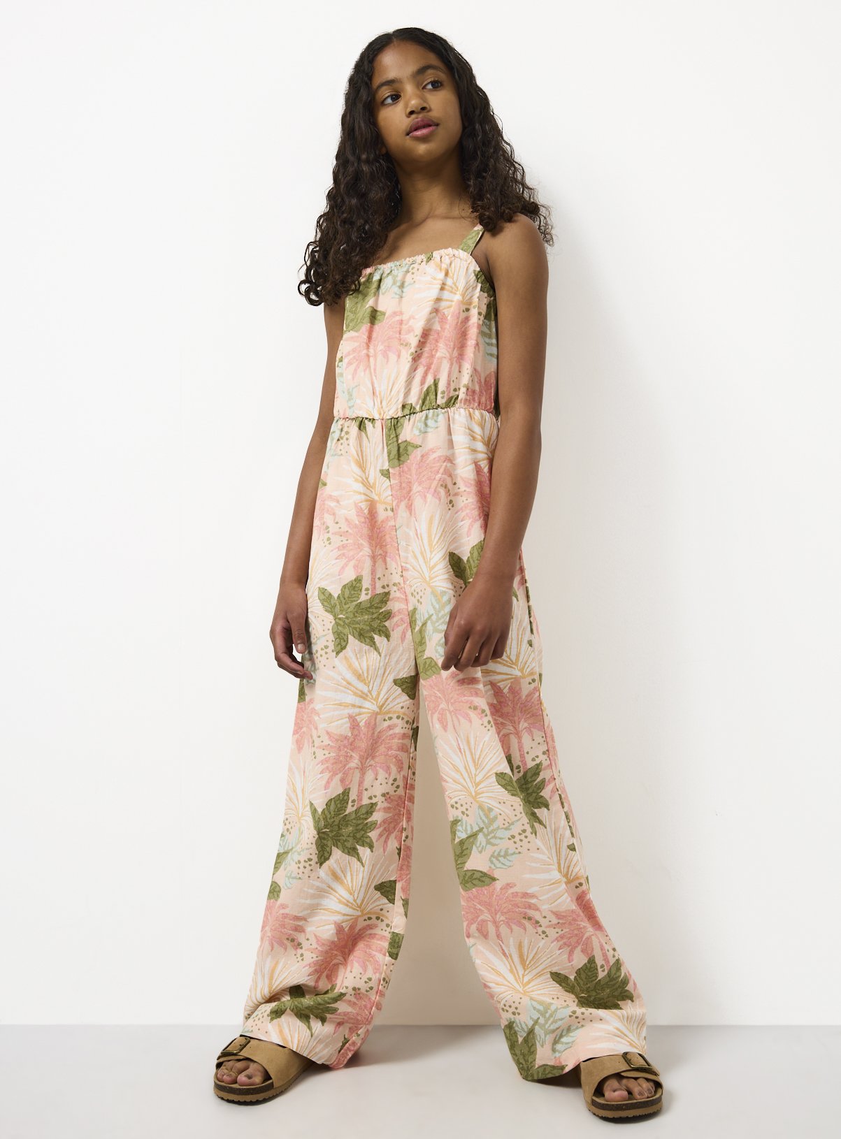 Pink Floral Print Woven Sleeveless Jumpsuit 13 years - Image 2 thumbnail